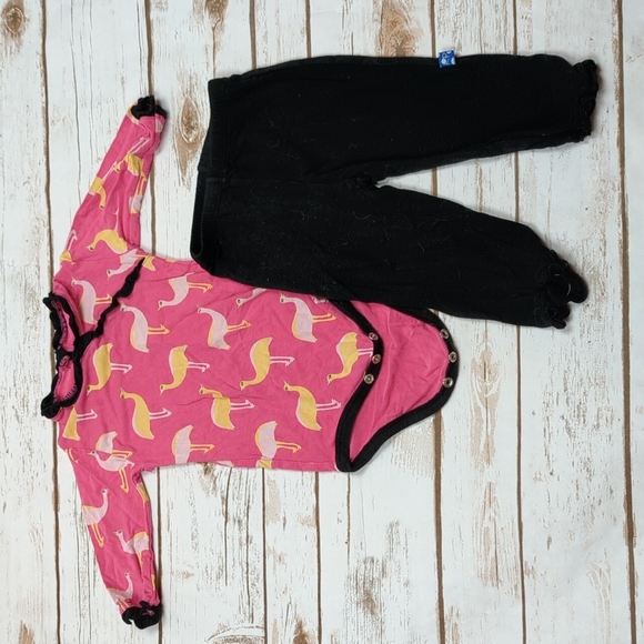 Kickee Pants Pink Black Emu Outfit Set 6-12M - Picture 1 of 11